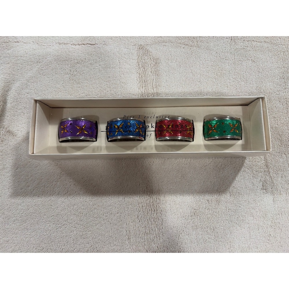 Pier 1 Napkin Rings Unisex OS Multicolor Good Glitter Nickel Plated Set of 4